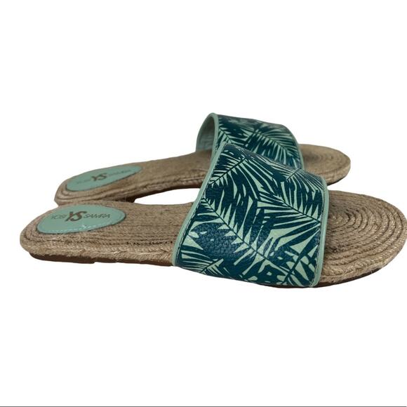 Yosi Samra Reese Espadrille Flat Slide Sandal Palm Print Size 8 - Picture 2 of 7